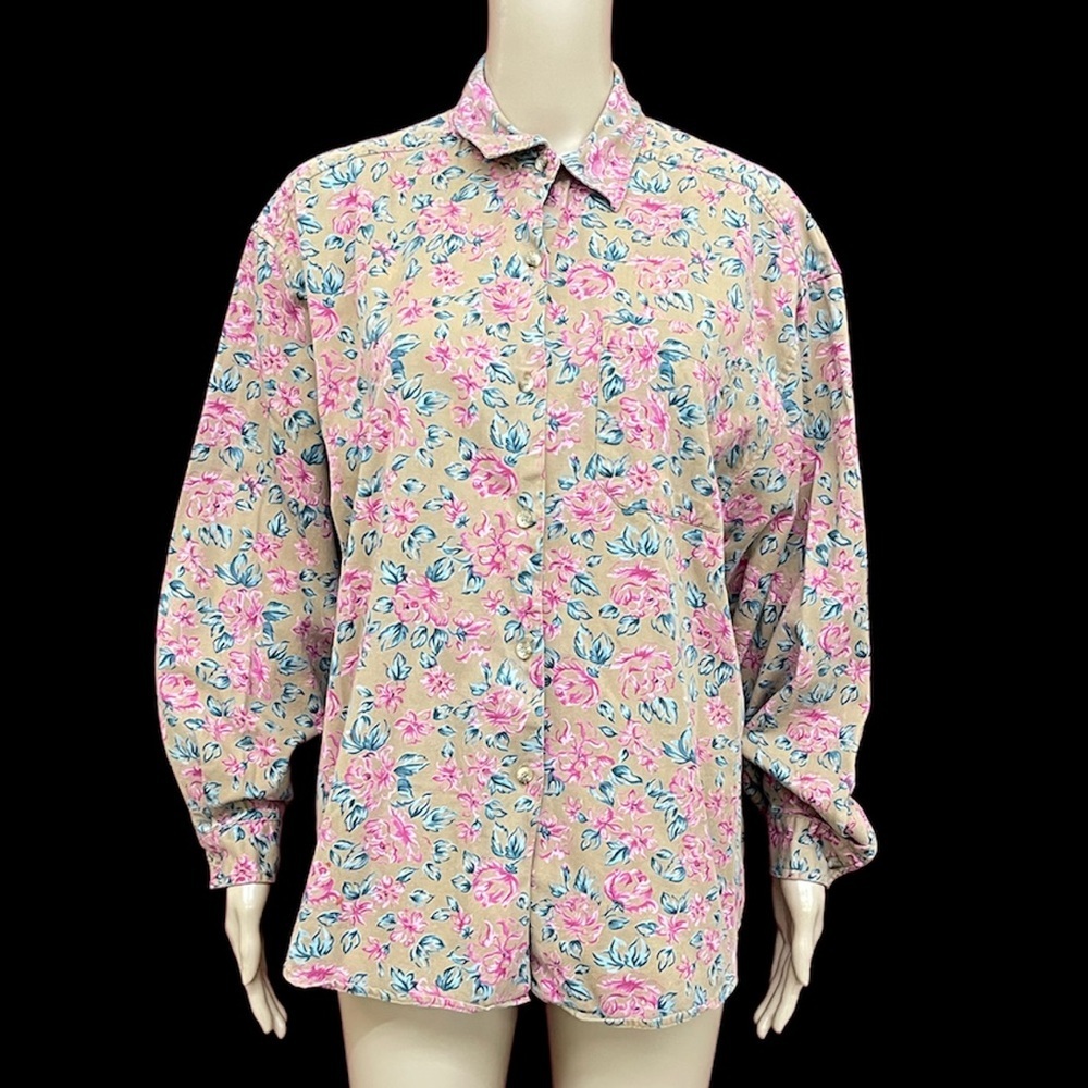 Vintage 90’s Khaki and floral button up top size Large